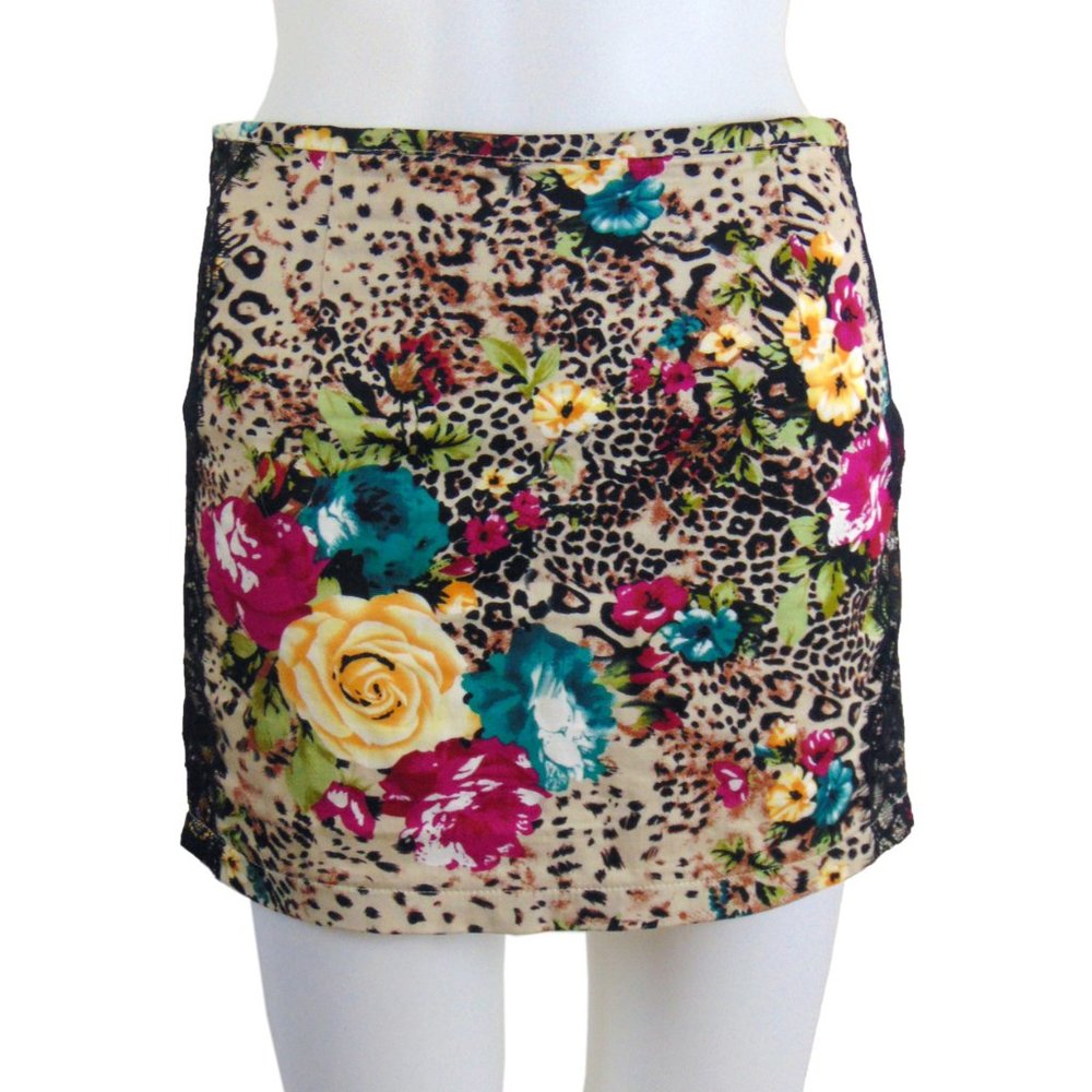 Swool Floral, Animal Print and Lace Mini Skirt